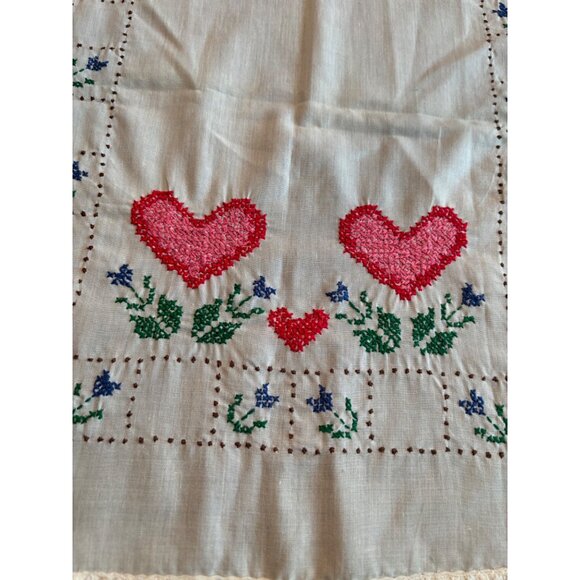 Vintage Cross stitched Embroidered Table Runner Hearts 14x39 - Picture 5 of 7